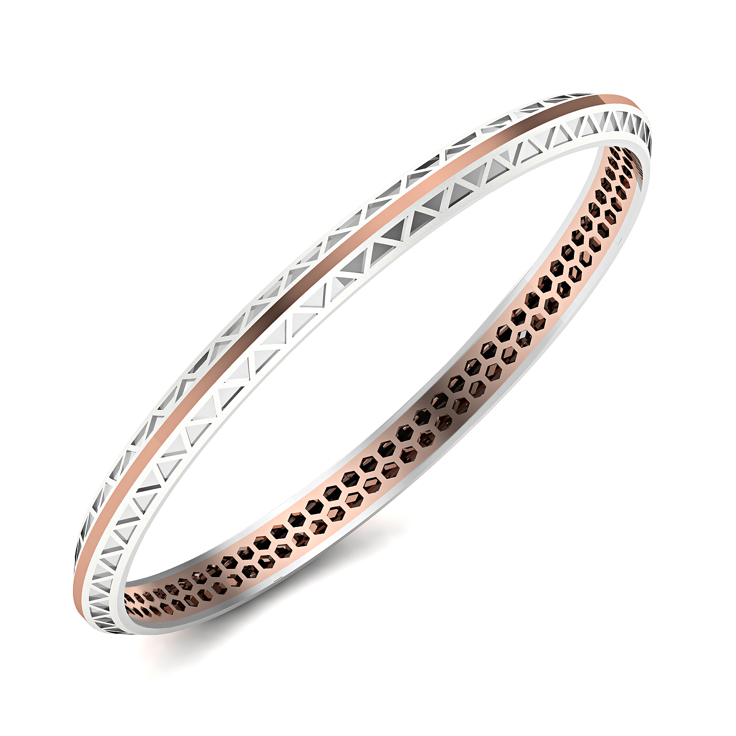 Geometric Dual-Tone Designer Bangle with Triangle Cutouts &amp; Honeycomb Detailing