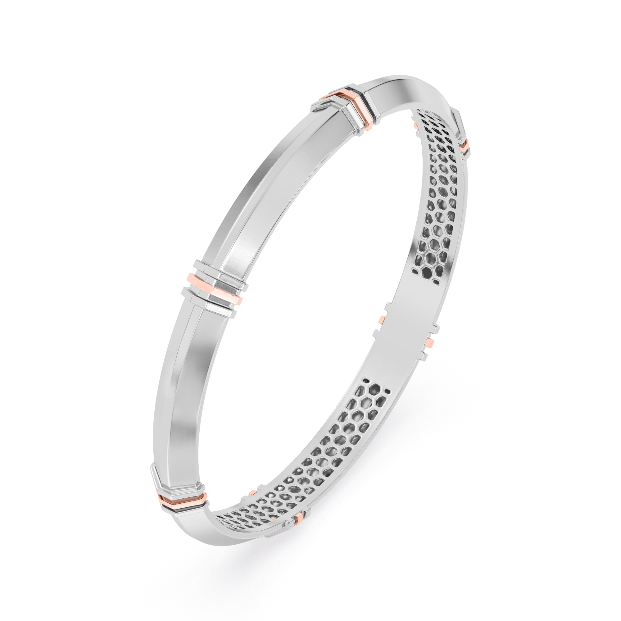 Dual-Tone Structured Segment Bangle with Modern Honeycomb Detailing