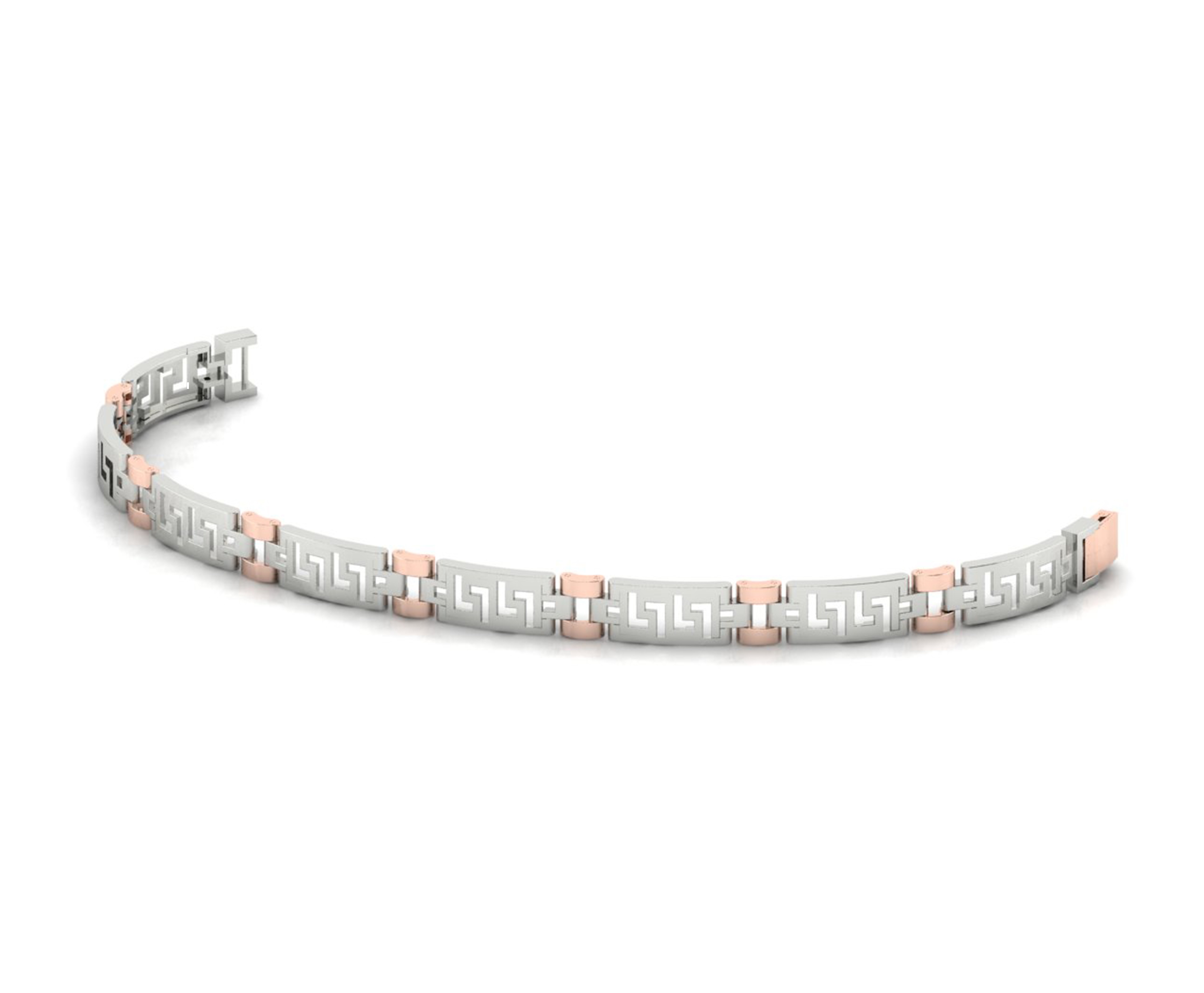 Dual-Tone Greek Key Link Bracelet with Rose-Gold Accents