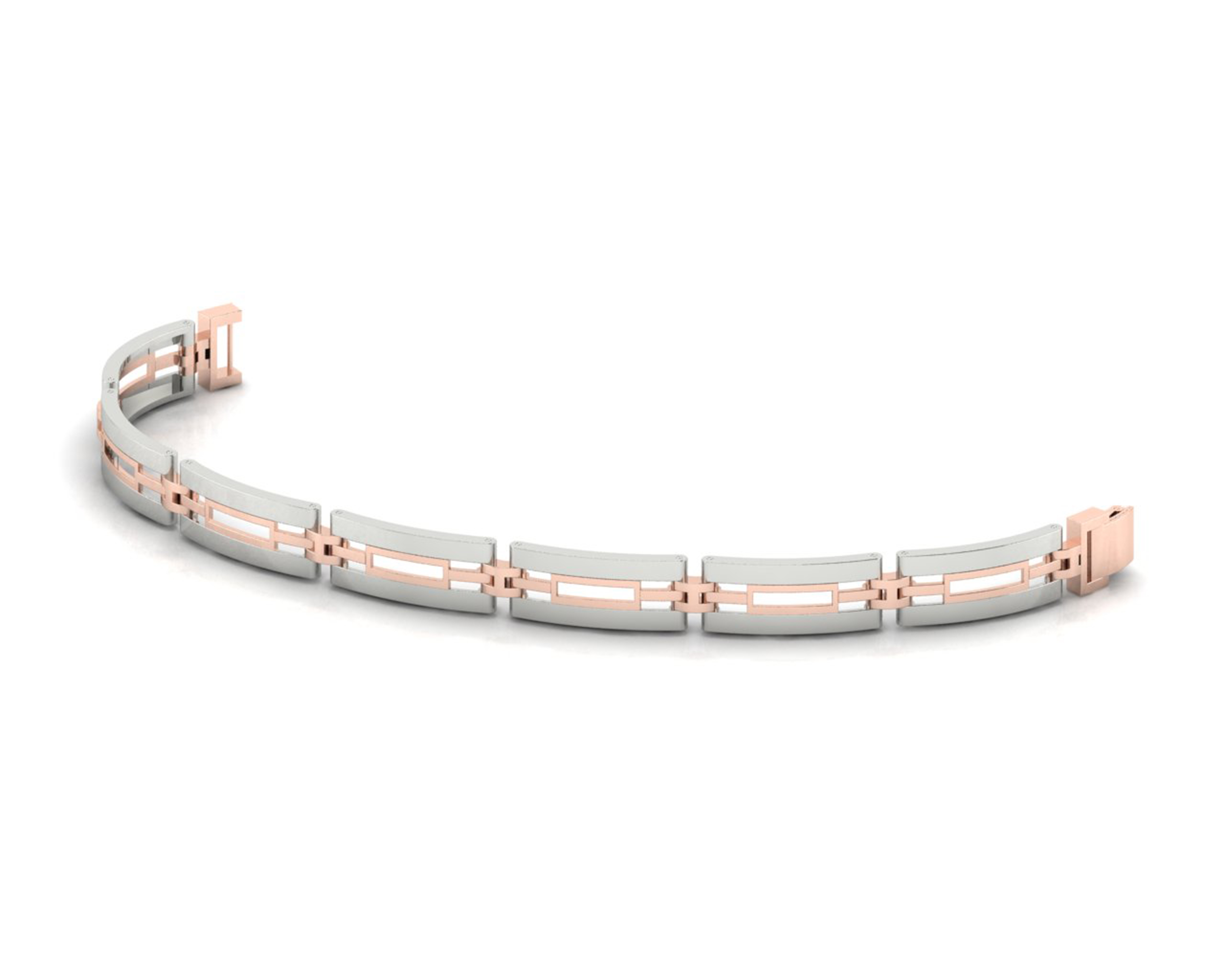 Sleek Dual-Tone Bar Link Bracelet – Modern Silver &amp; Rose Gold Finish