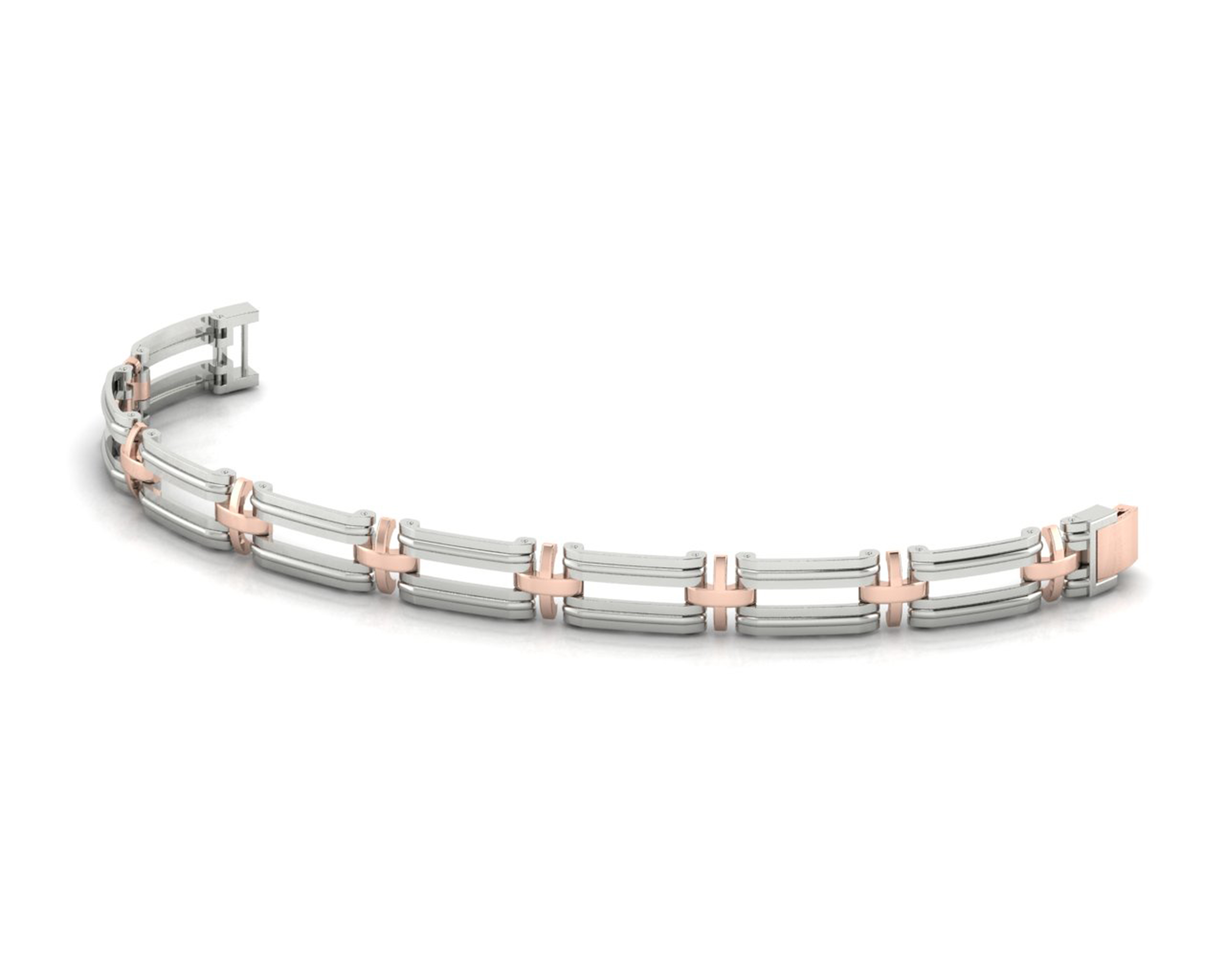 Dual-Tone Triple-Bar Link Bracelet – Modern Silver &amp; Rose Gold Accents