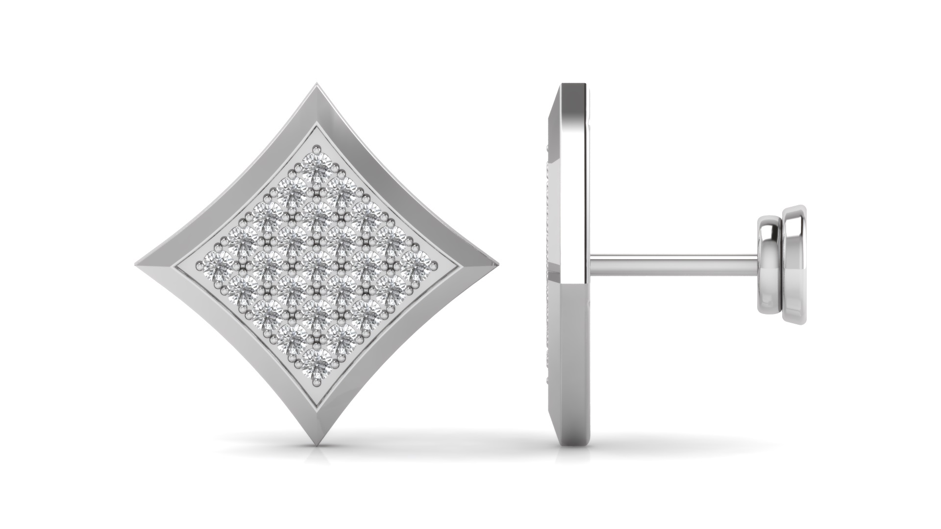 Kite-Shaped Pave Diamond Stud Earrings – Elegant Geometric Sparkle