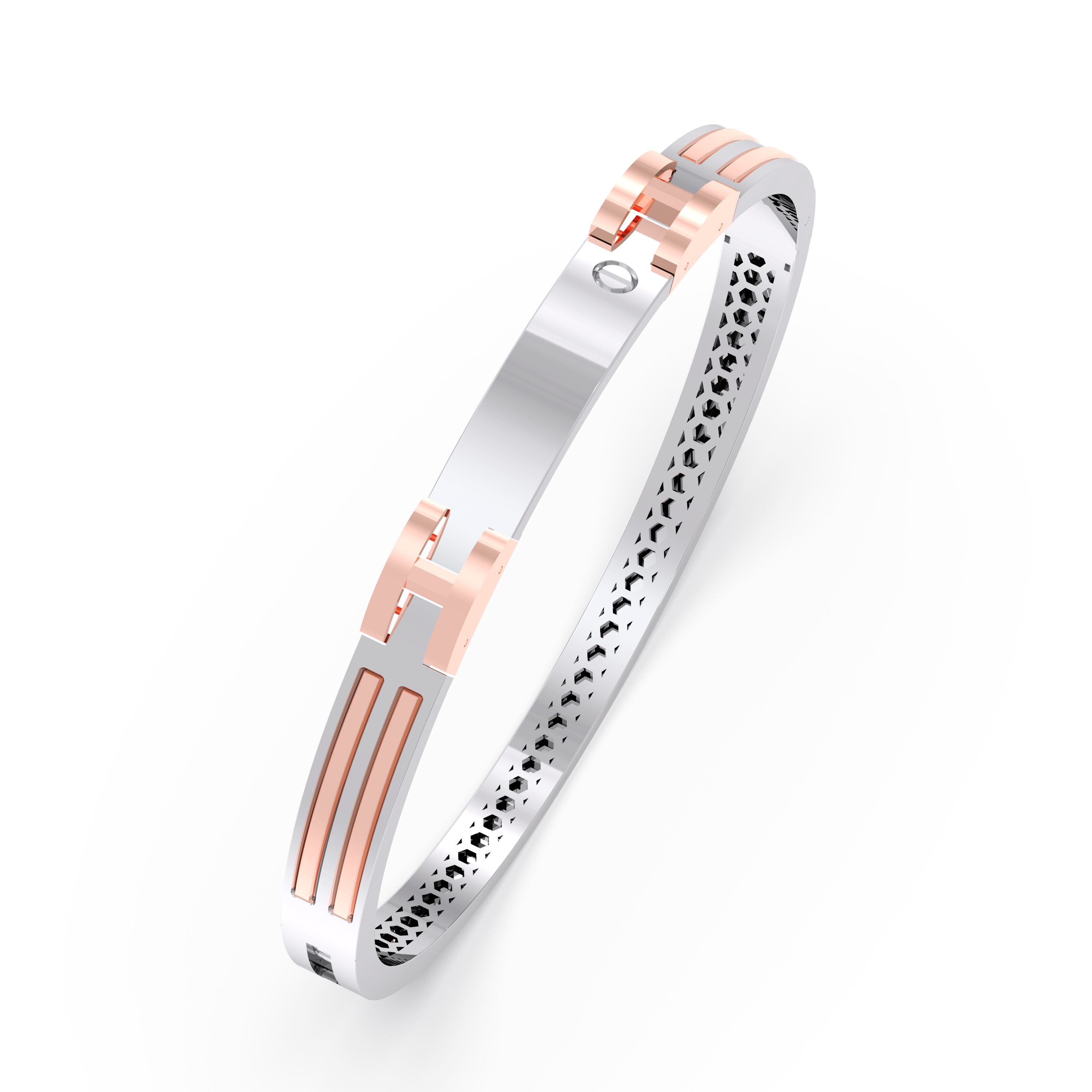 Dual-Tone H-Link Accent Bangle – Contemporary Rose Gold &amp; White Designer Bracelet
