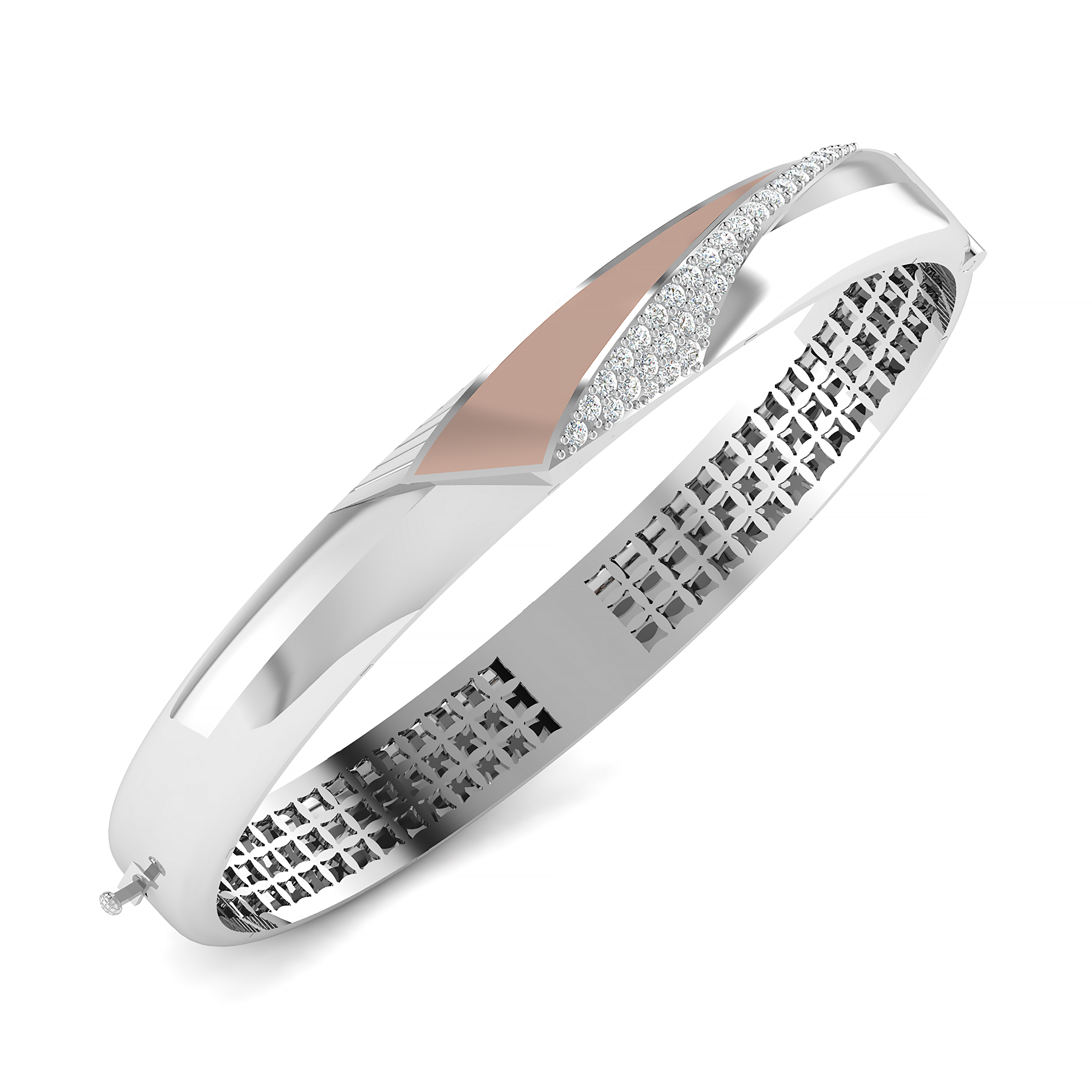Dual-Tone Curved Diamond Bangle in Platinum with Rose-Gold Accent