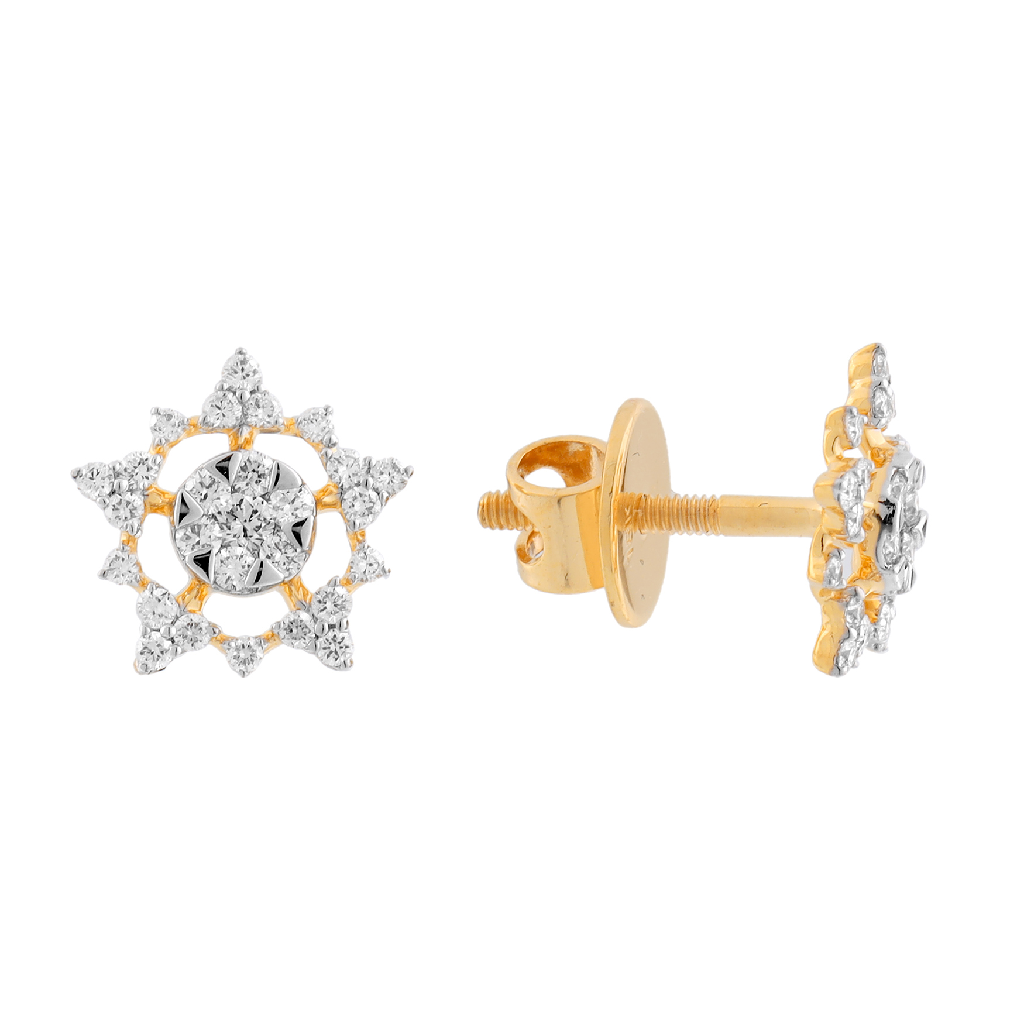 Starburst Diamond Stud Earrings in Yellow Gold