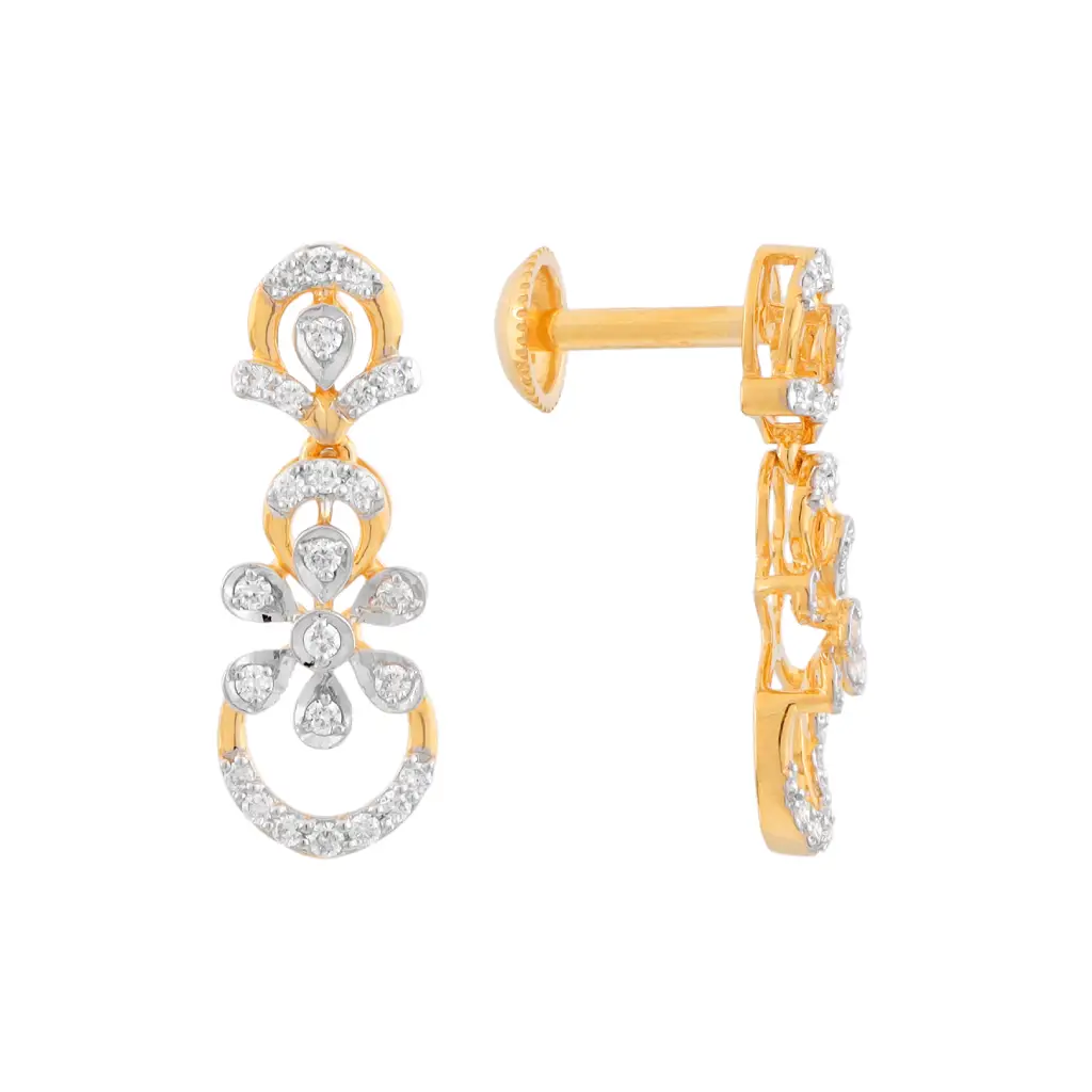 Elegant Floral Drop Diamond Earrings in Gold