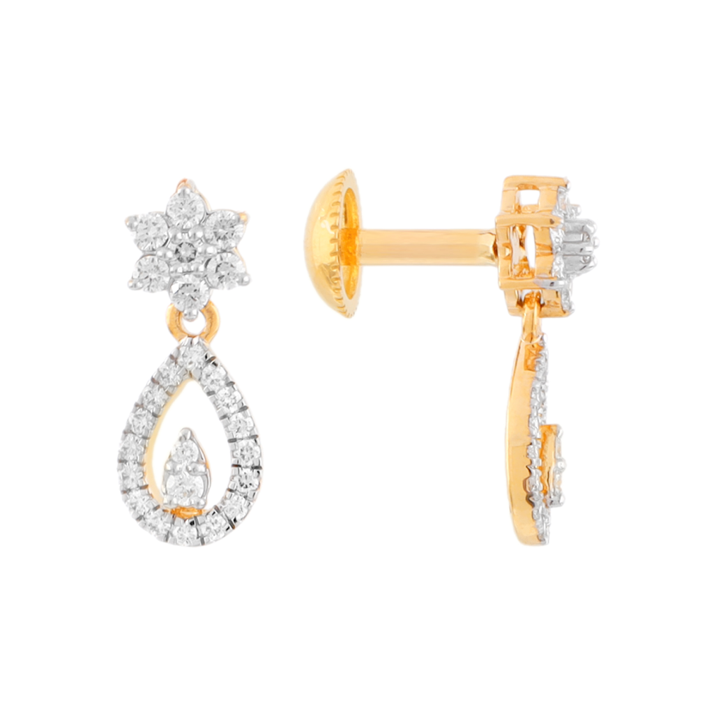 Classic Floral Teardrop Diamond Drop Earrings in Gold