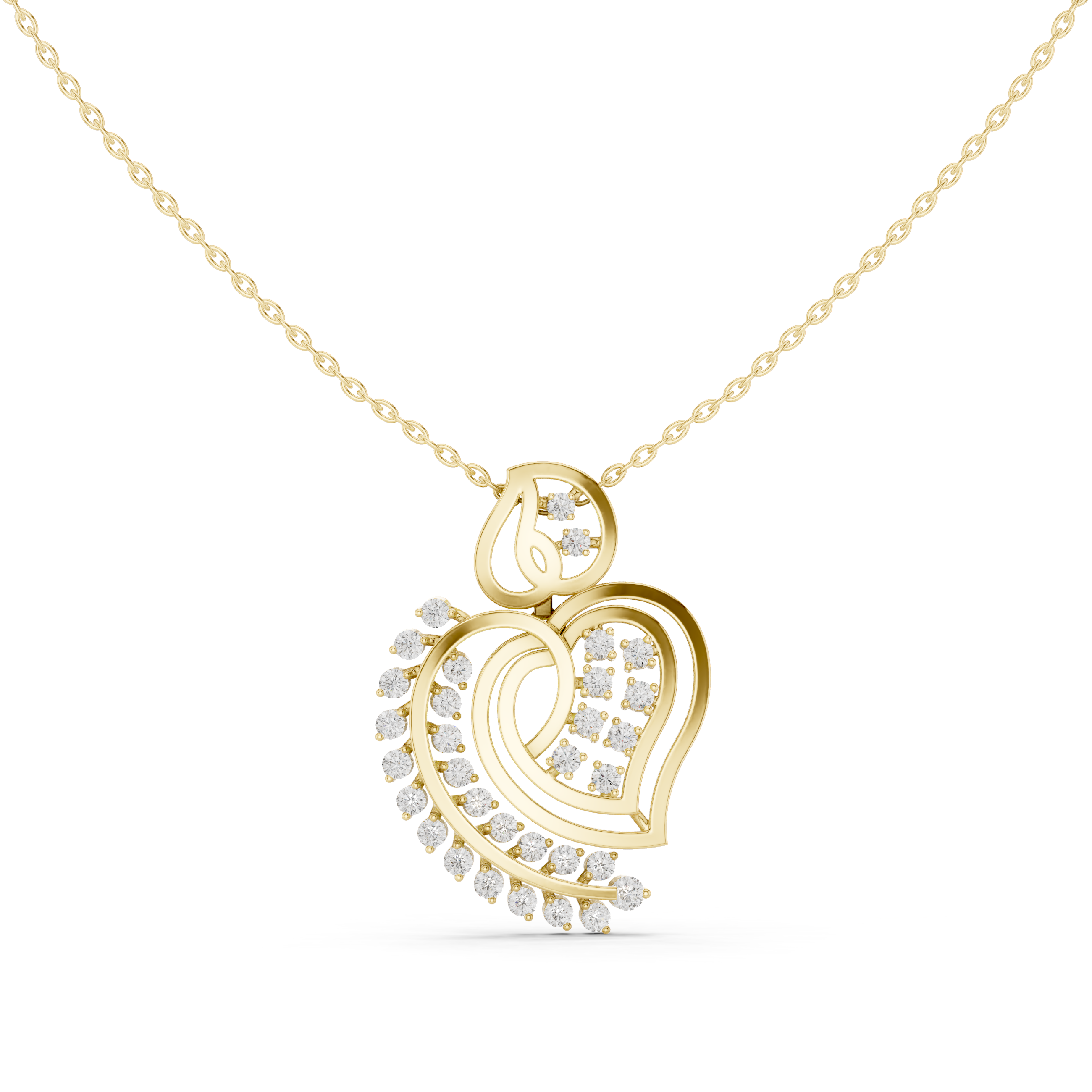 Golden Heartleaf Diamond Pendant Necklace