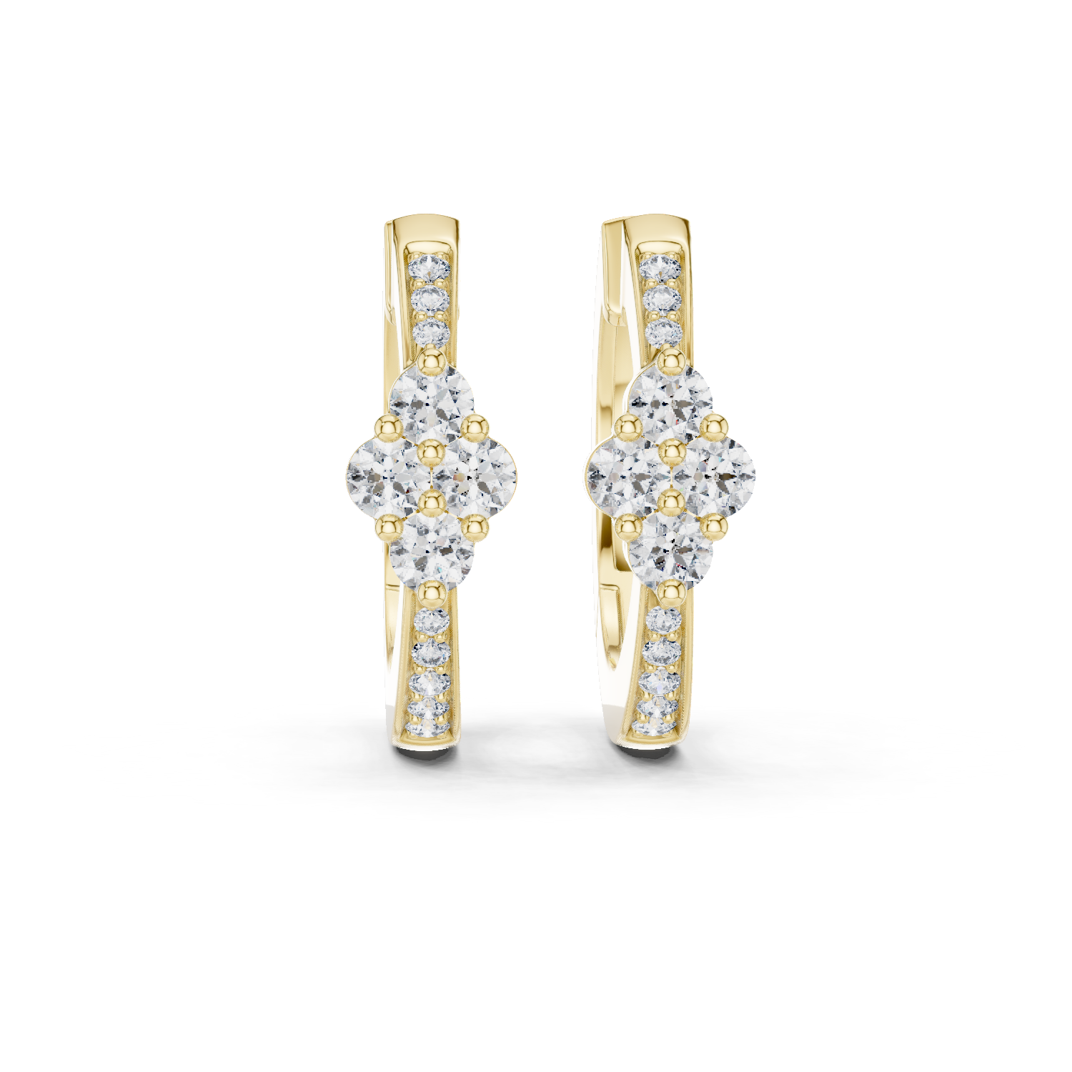 Diamond Floral Cluster Gold Hoop Earrings