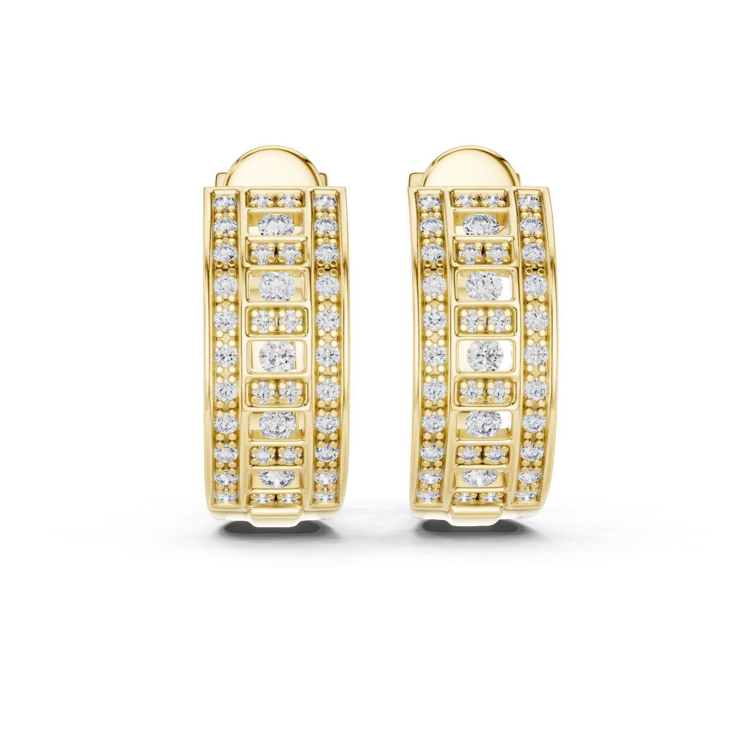 Diamond Multi-Row Geometric Gold Hoop Earrings