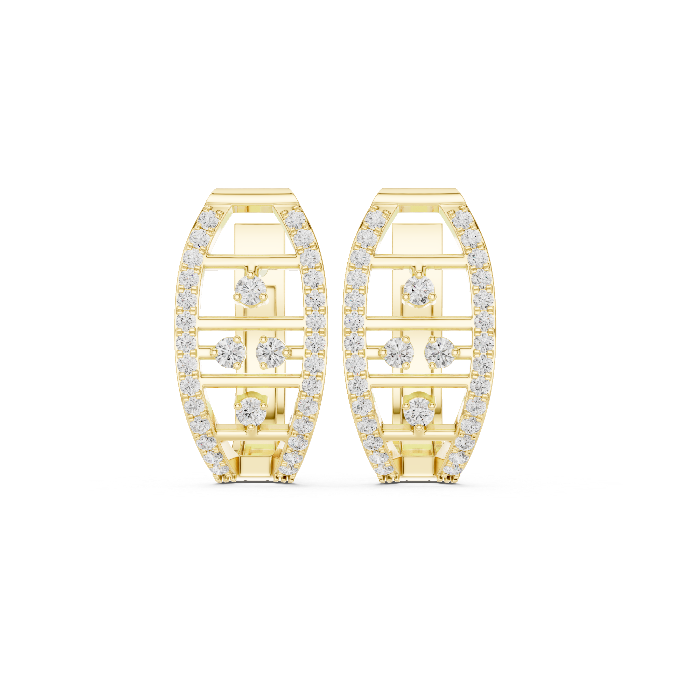 Architectural Openwork Diamond Stud Earrings in Yellow Gold