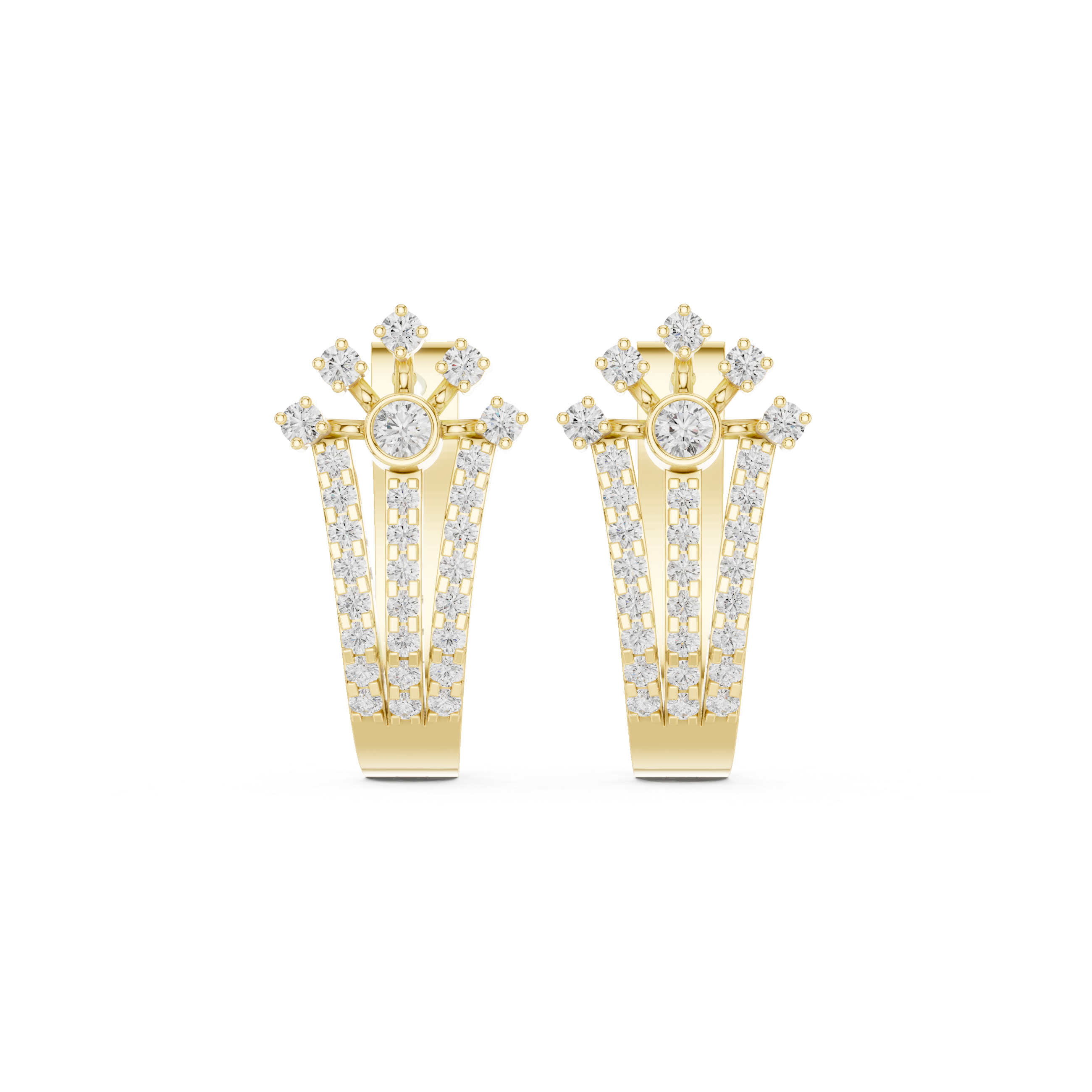 Radiant Crown-Inspired Diamond Earrings in Yellow Gold