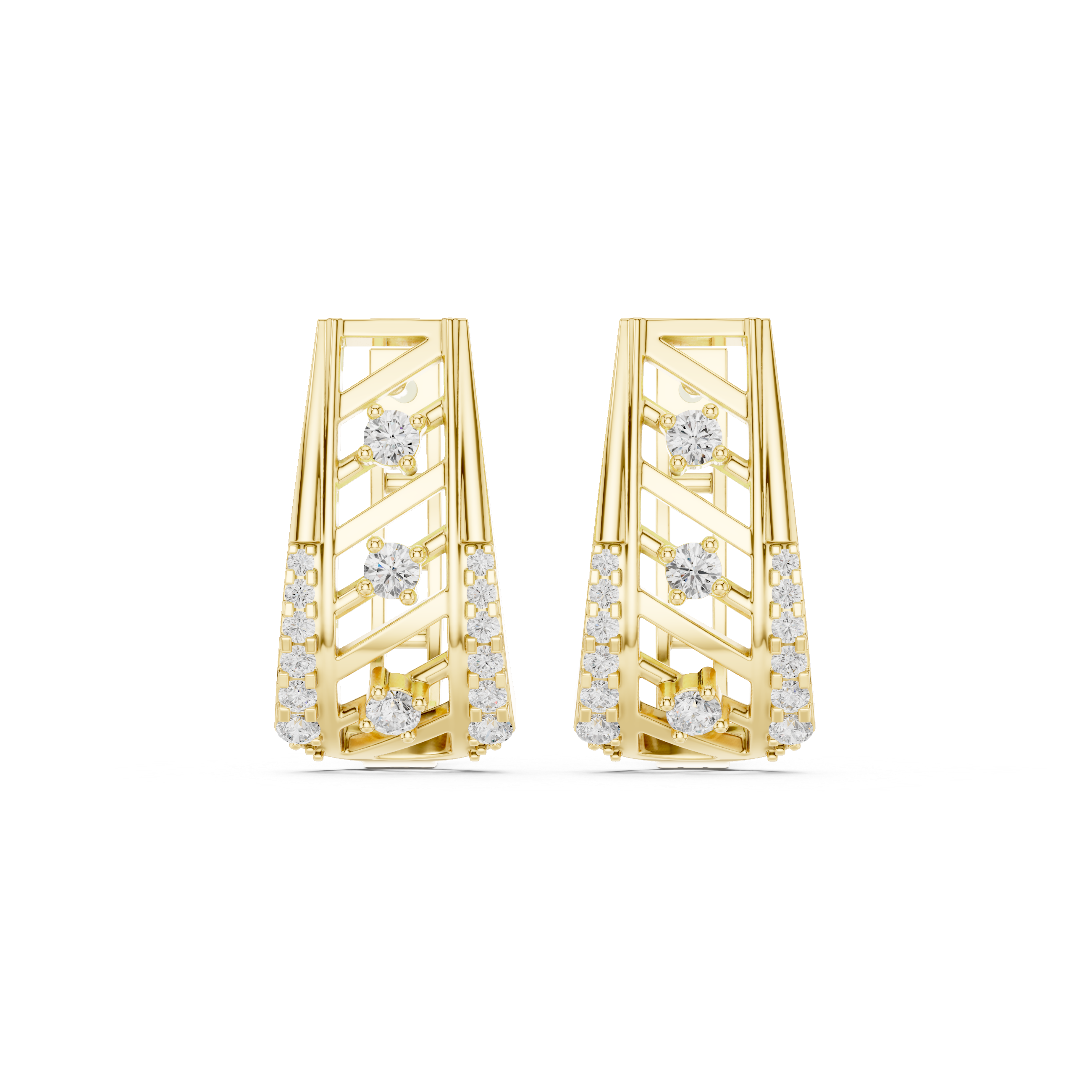 Geometric Diamond Linear Earrings in Yellow Gold