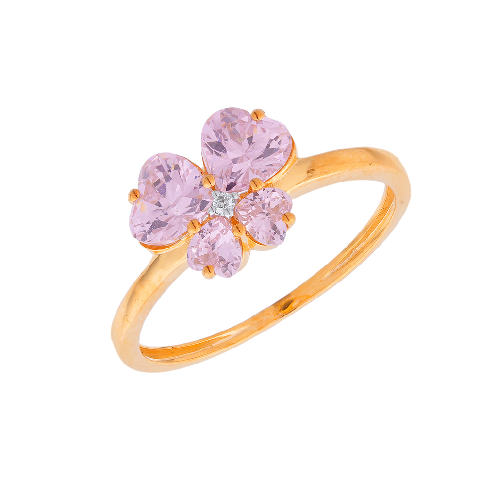 Yellow Gold Pink Stone Floral Ring