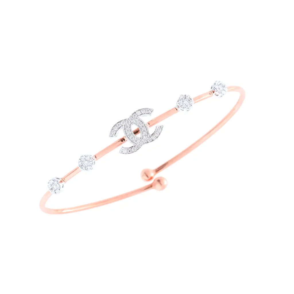 Rose Gold Diamond Interlocking Circle Open Bangle