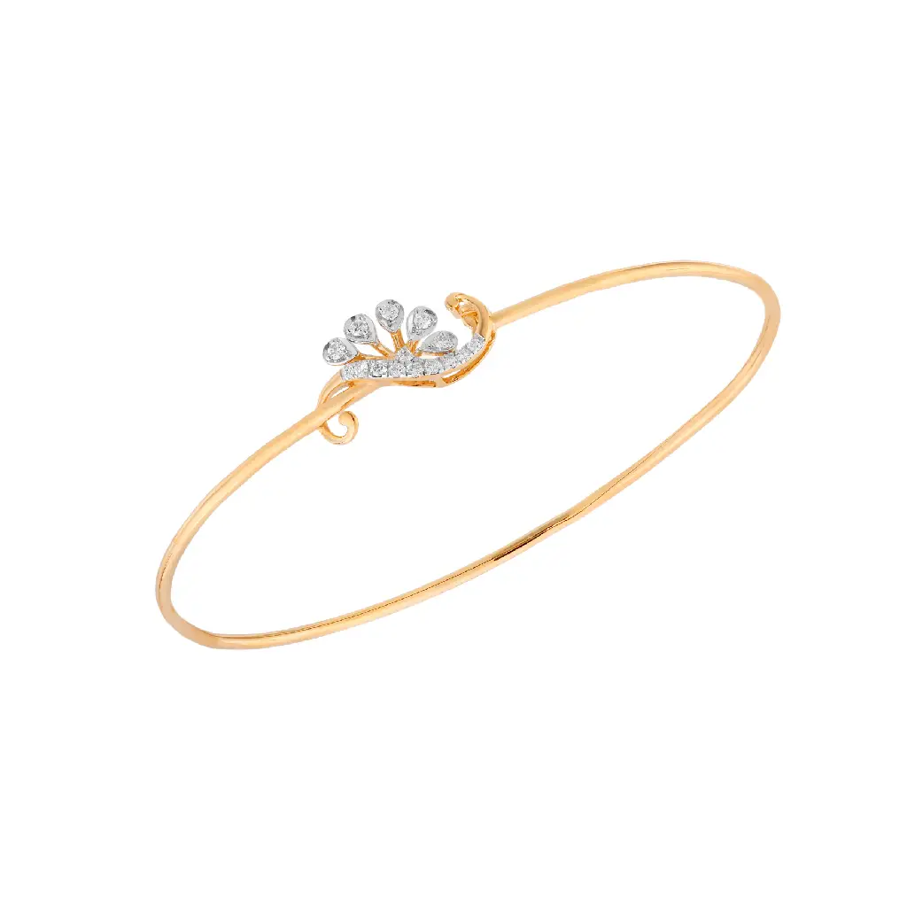 Floral Diamond Gold Open Bangle