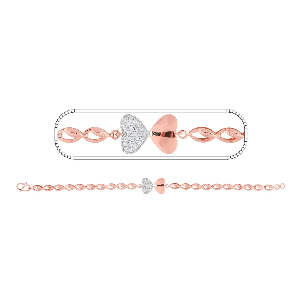 Rose Gold Diamond Heart Link Bracelet