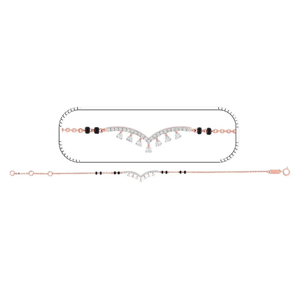 Rose Gold Diamond Curve Mangalsutra Bracelet with Drop Accents