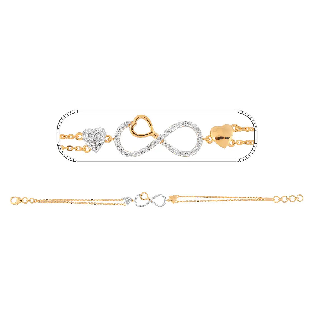 Diamond Infinity &amp;amp; Heart Dual-Chain Bracelet in Gold