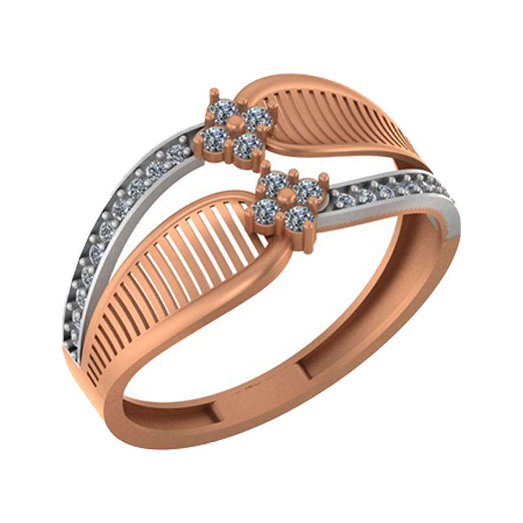 Elegant Floral Leaf Diamond Ring in Rose Gold