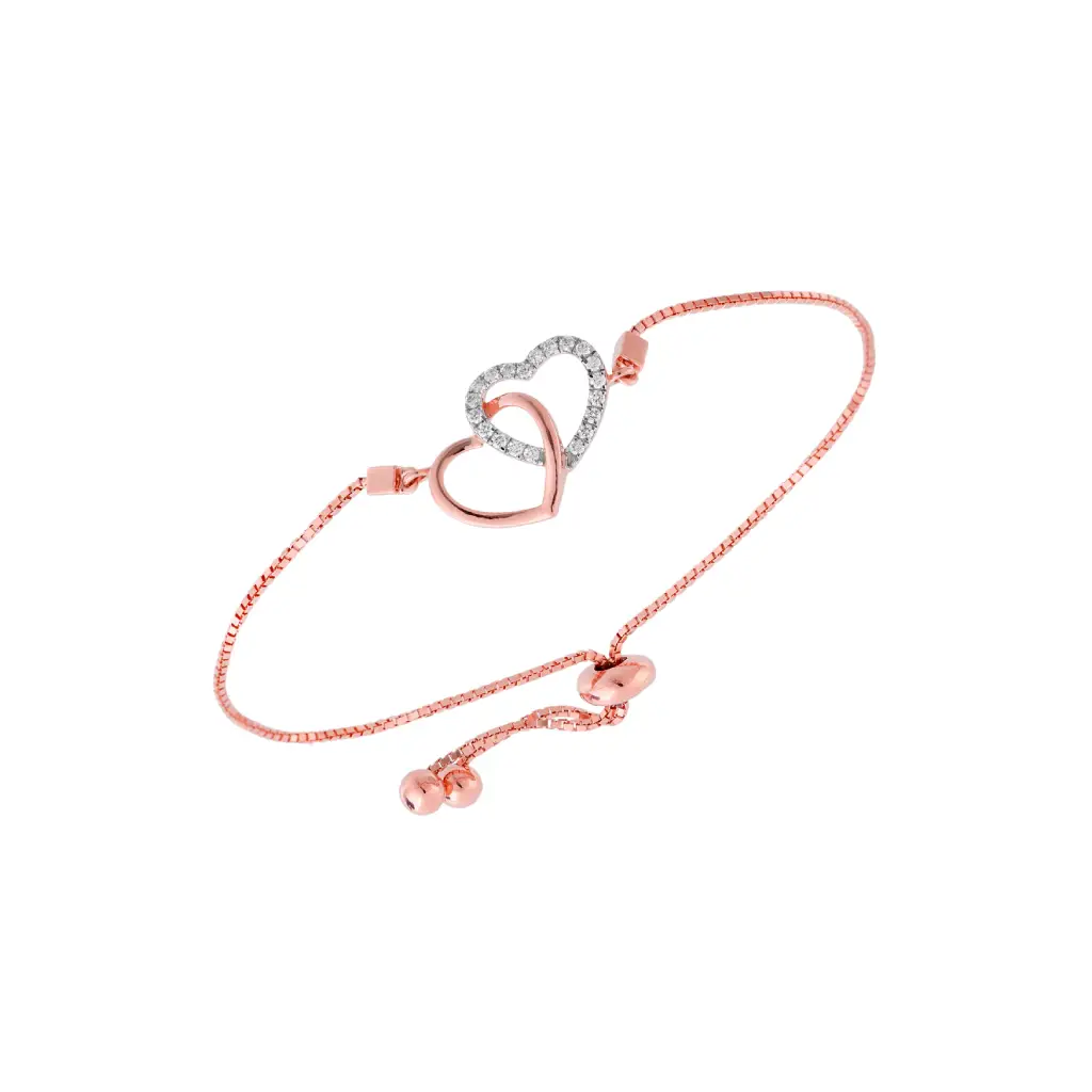 Rose Gold Diamond Double Heart Adjustable Bracelet