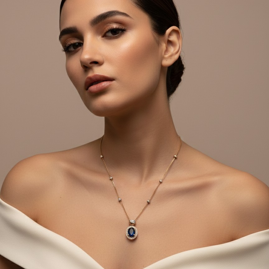 Black Sparkle Teardrop Pendant Necklace with Dual-Tone Chain Accents