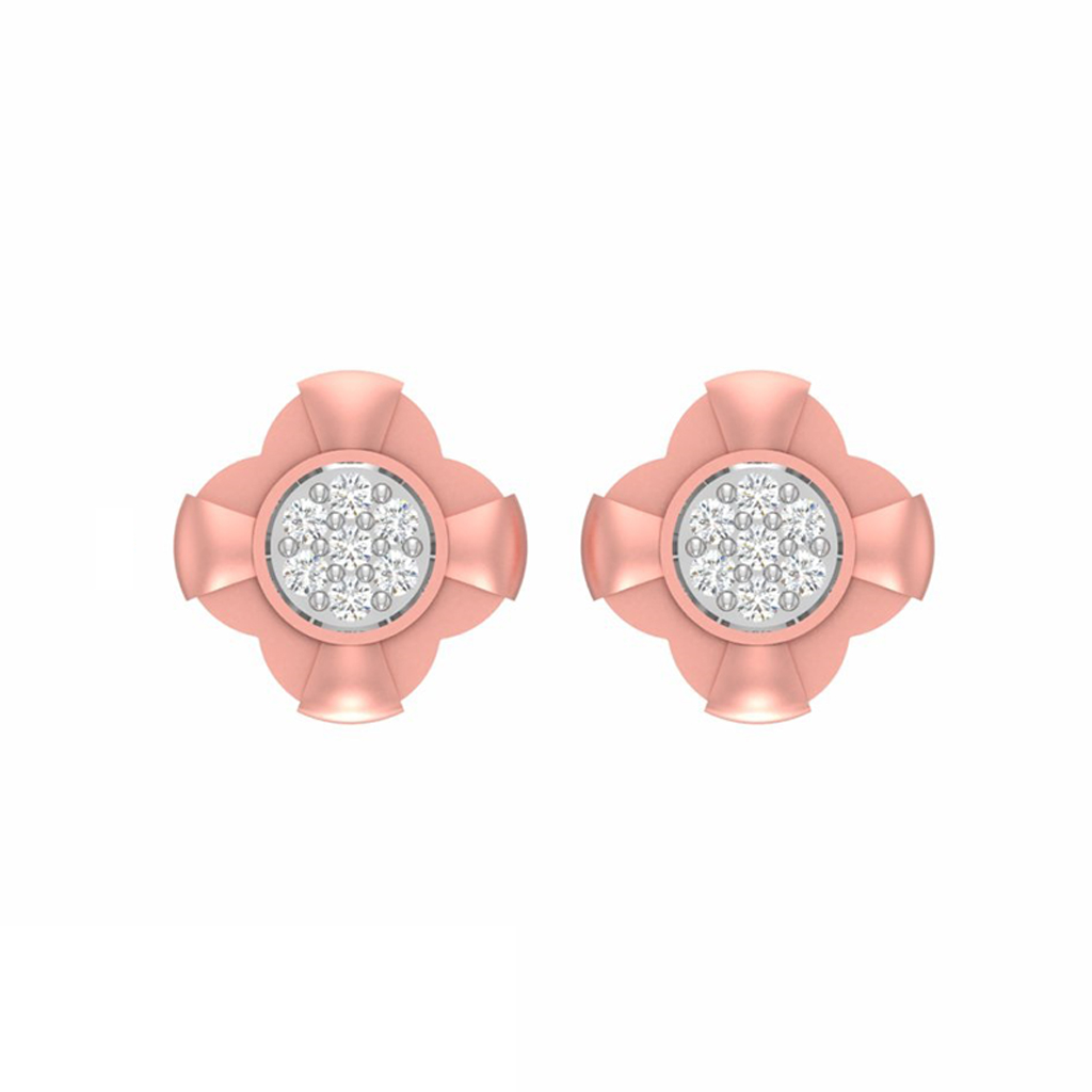 Round Blossom Diamond Gold EarRing