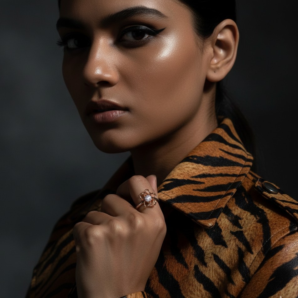 Dual-Tone Twin Floral Diamond Ring with Open Petal Design