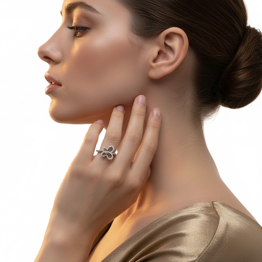 Butterfly Bloom Diamond Ring in Sleek White Metal
