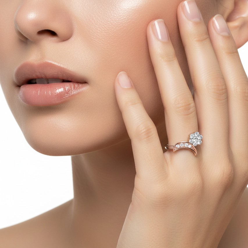 Dual-Tone Crescent Bloom Diamond Ring