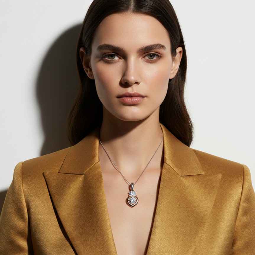 Dual-Tone Teardrop Solitaire Diamond Pendant with Cluster Accent